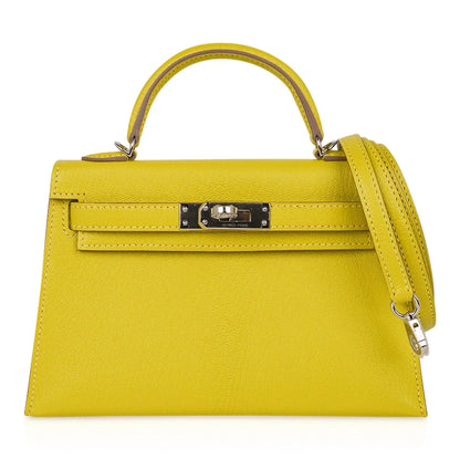 Kelly 20 Mini Sellier Bag Lime Chevre Leather Palladium