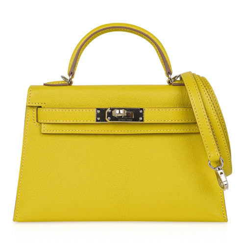 Kelly 20 Mini Sellier Bag Lime Chevre Leather Palladium