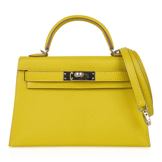Kelly 20 Mini Sellier Bag Lime Chevre Leather Palladium