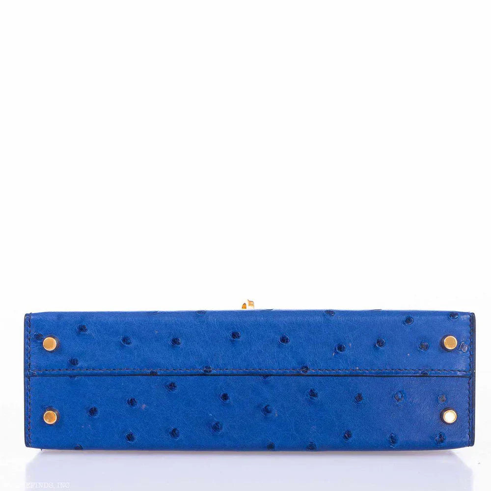 Kelly Mini II Blue Sapphire Ostrich Gold Hardware