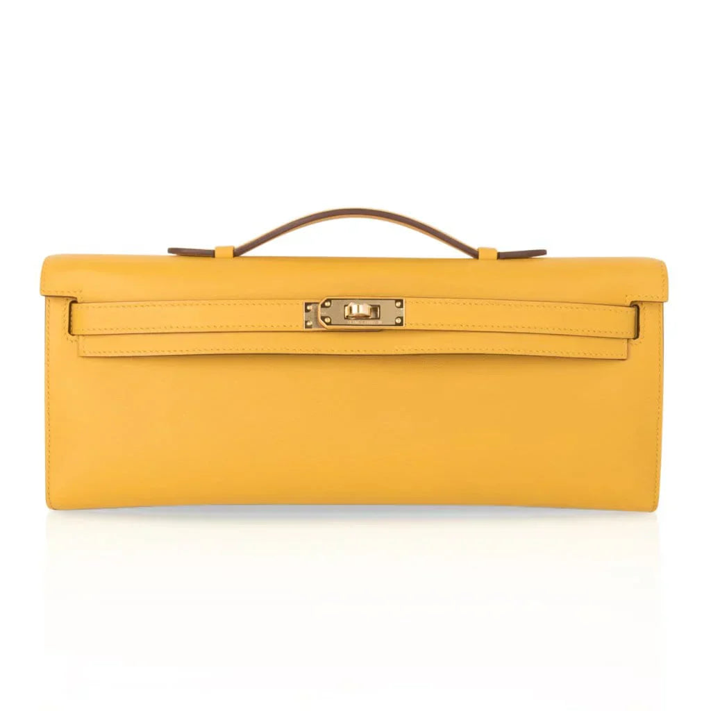 Kelly Cut Bag Jaune Ambre Clutch Swift Gold Hardware New
