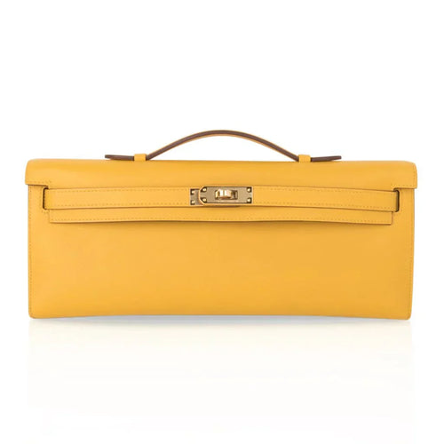 Kelly Cut Bag Jaune Ambre Clutch Swift Gold Hardware New