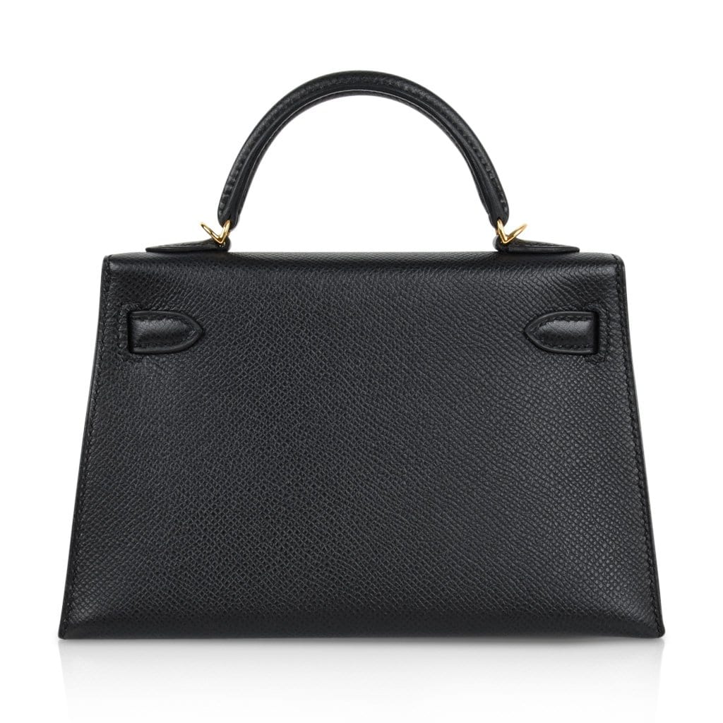 Mini Kelly 20 Sellier Bag Black Epsom Leather with Gold Hardware