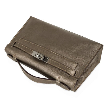 Kelly Pochette Metallic Bronze Clutch Bag Chevre Palladium