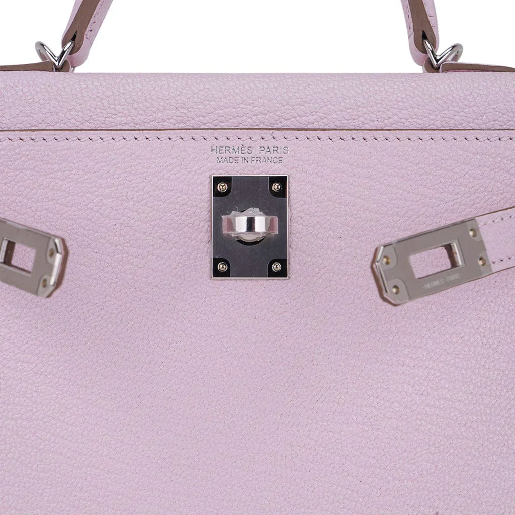 Mini Kelly 20 Bag Sellier Mauve Pale Chevre Leather with Palladium Hardware