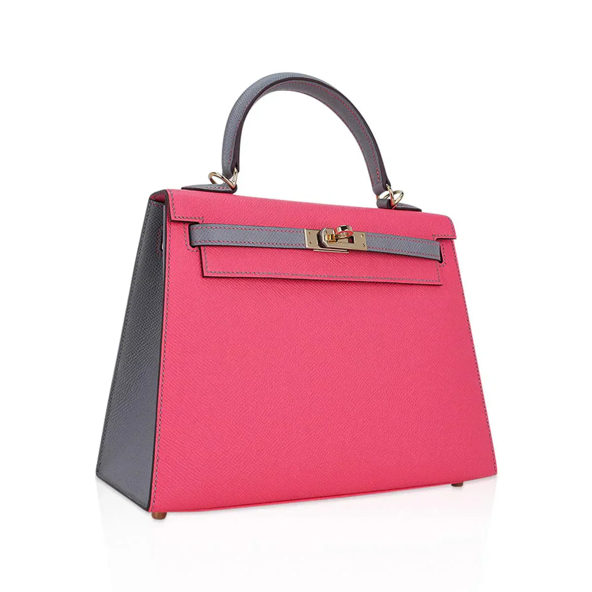 Kelly Sellier 25 HSS Bag Rose Azalee/Gris Mouette Leather Permabrass