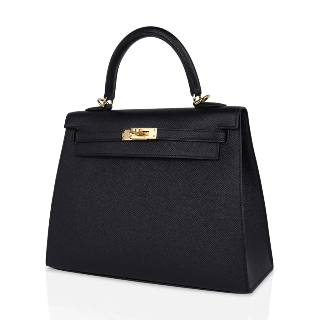 Kelly Sellier 25 Bag Black Epsom Gold Hardware New
