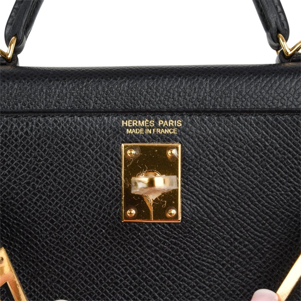 Mini Kelly 20 Sellier Bag Black Epsom Leather with Gold Hardware