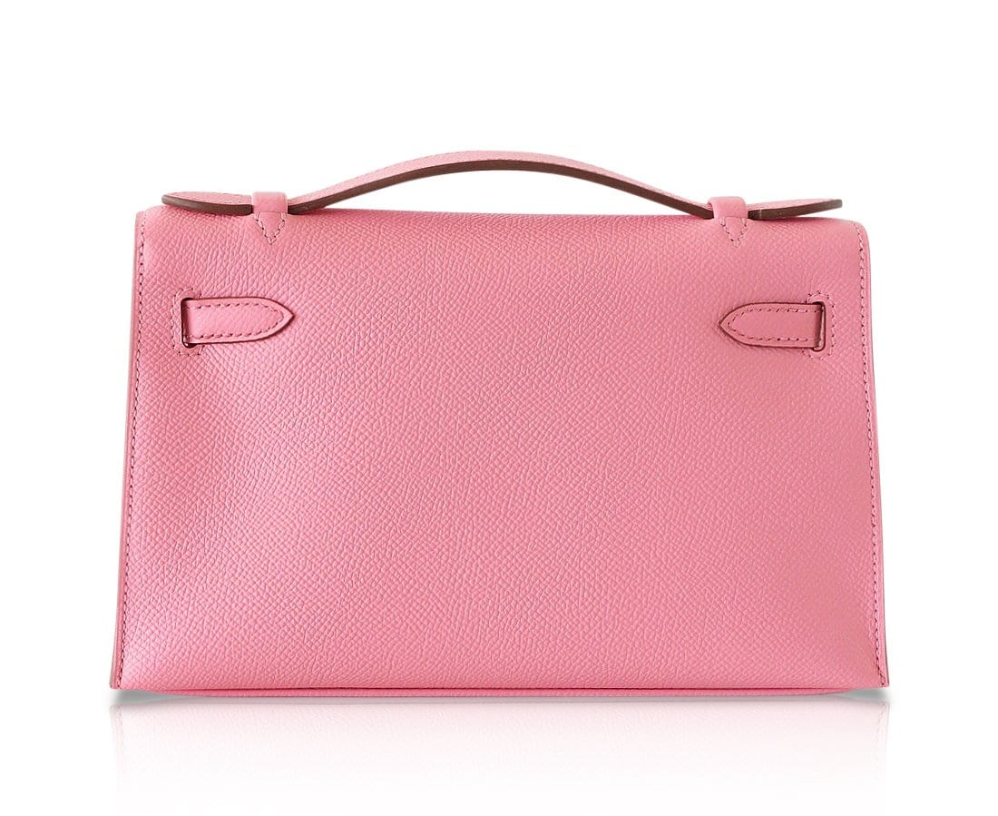 Kelly Pochette Clutch Bag Rose Confetti Pink Epsom Palladium