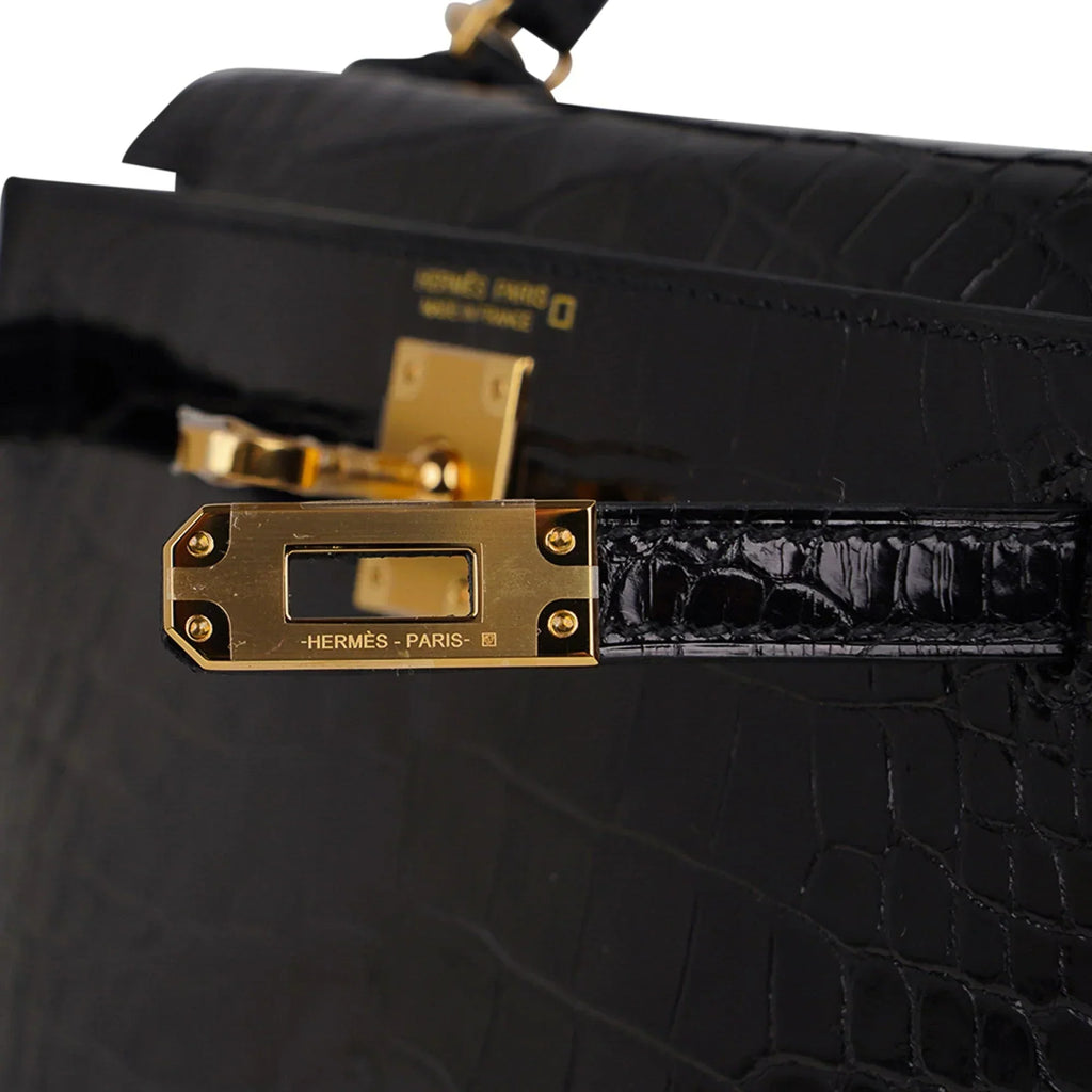 Kelly 20 Mini Sellier Bag Black Alligator Gold Hardware