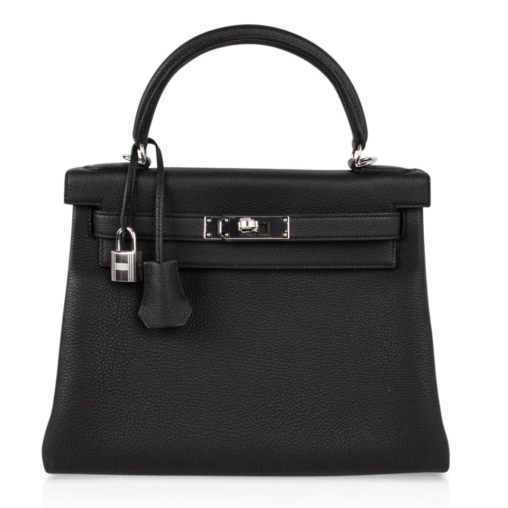 Kelly 28 Bag Black Retourne Togo Palladium Hardware