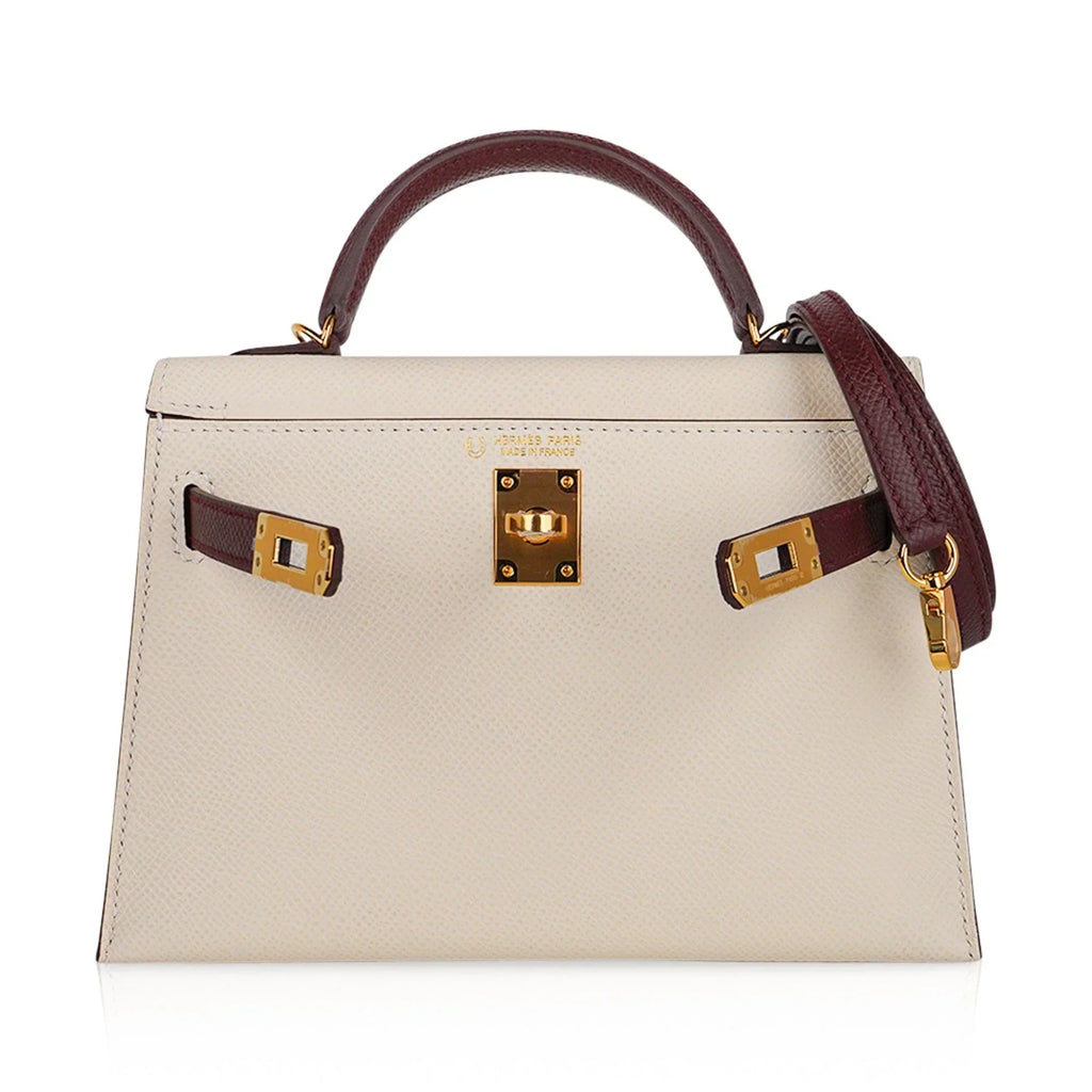 Special Order HSS Mini Kelly 20 Sellier Bag Nata & Bordeaux Epsom Leather with Gold Hardware