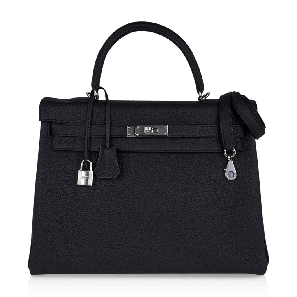 Kelly 35 Bag Black Retourne Togo Palladium Hardware New