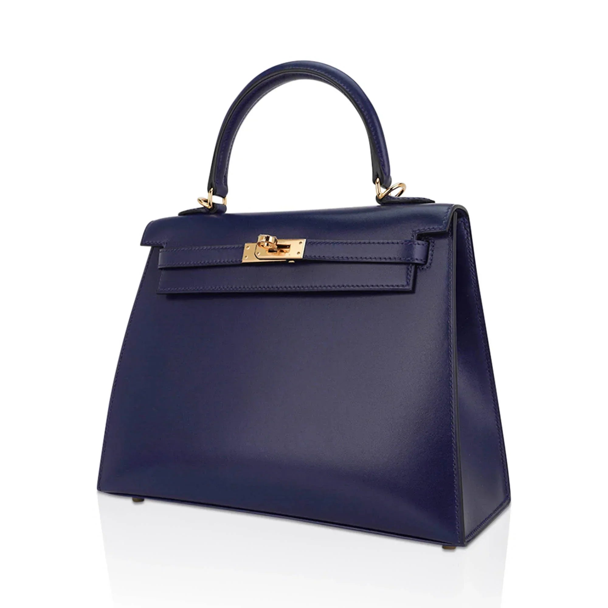 Kelly Sellier 25 Bag Blue Sapphire Box Leather with Gold Hardware