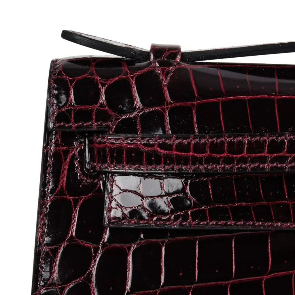 Kelly Pochette Clutch Bag Bordeaux Crocodile Jewel Toned Palladium