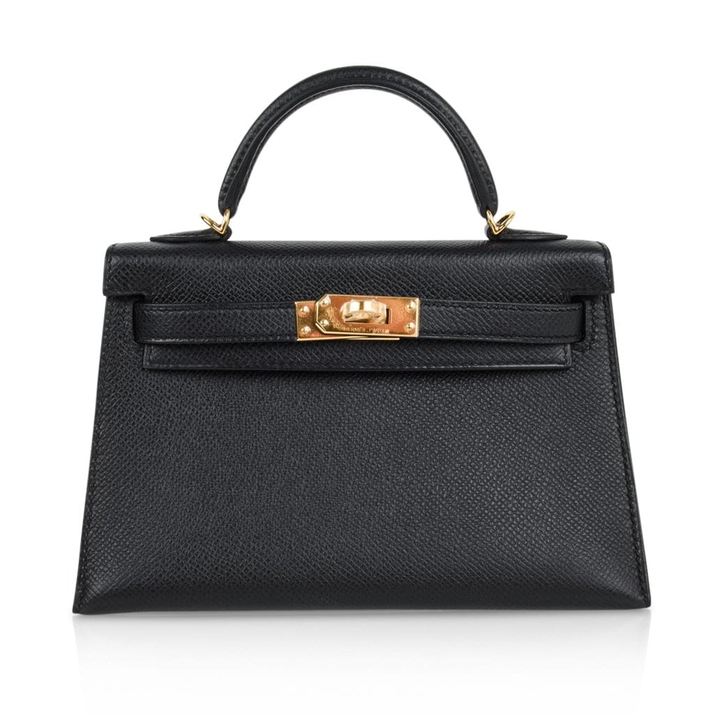 Mini Kelly 20 Sellier Bag Black Epsom Leather with Gold Hardware