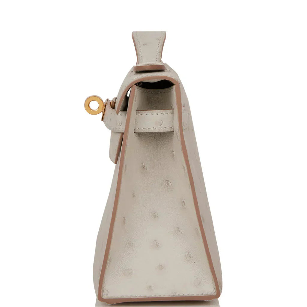 Kelly Pochette Gris Perle Ostrich Gold Hardware
