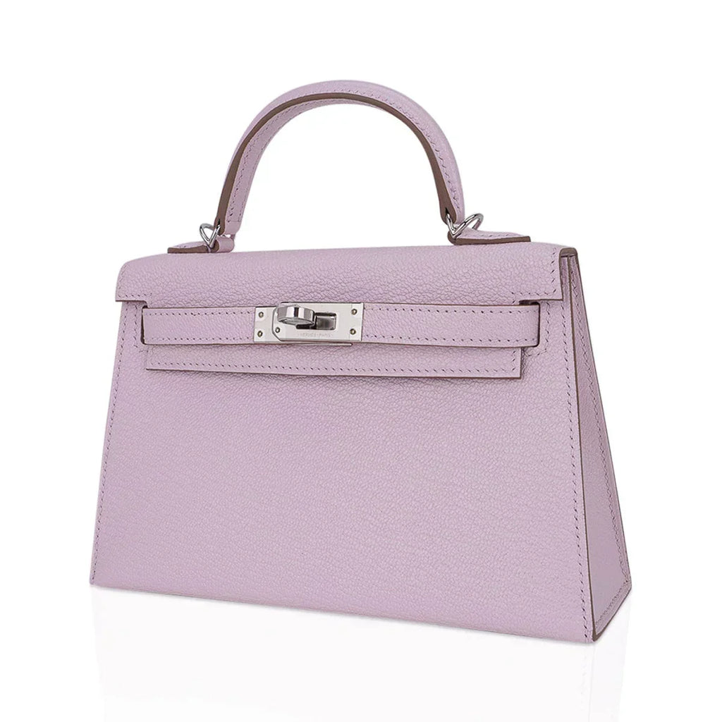 Mini Kelly 20 Bag Sellier Mauve Pale Chevre Leather with Palladium Hardware