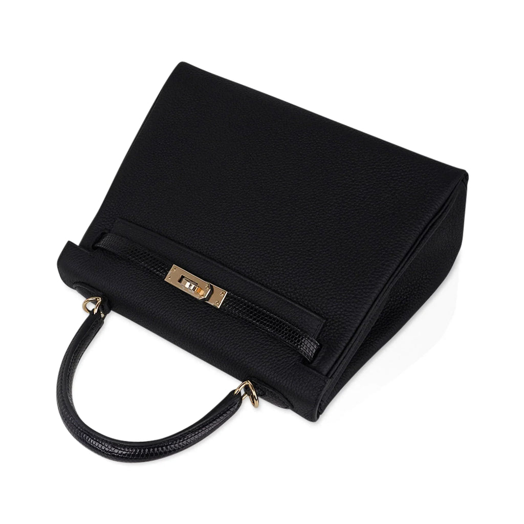 Kelly Touch 25 Retourne Bag Black Lizard / Togo Permabrass Hardware