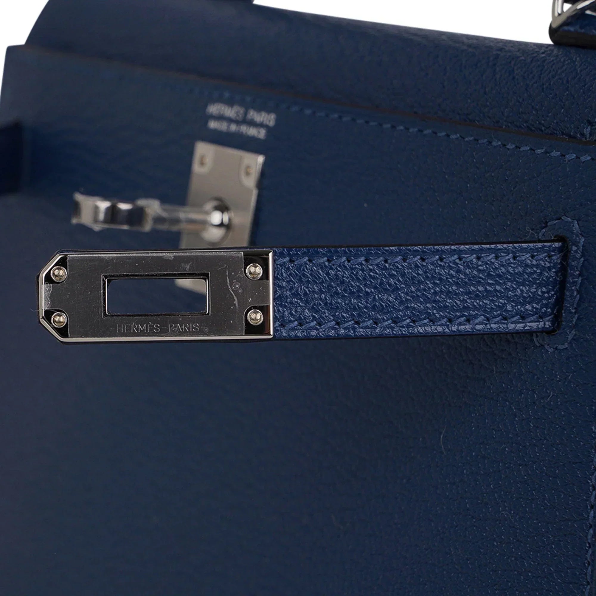 Special Order HSS Verso Mini Kelly 20 Sellier Bag Deep Bleu & Bleu Izmir Epsom Leather with Palladium Hardware