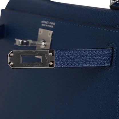 Special Order HSS Verso Mini Kelly 20 Sellier Bag Deep Bleu & Bleu Izmir Epsom Leather with Palladium Hardware