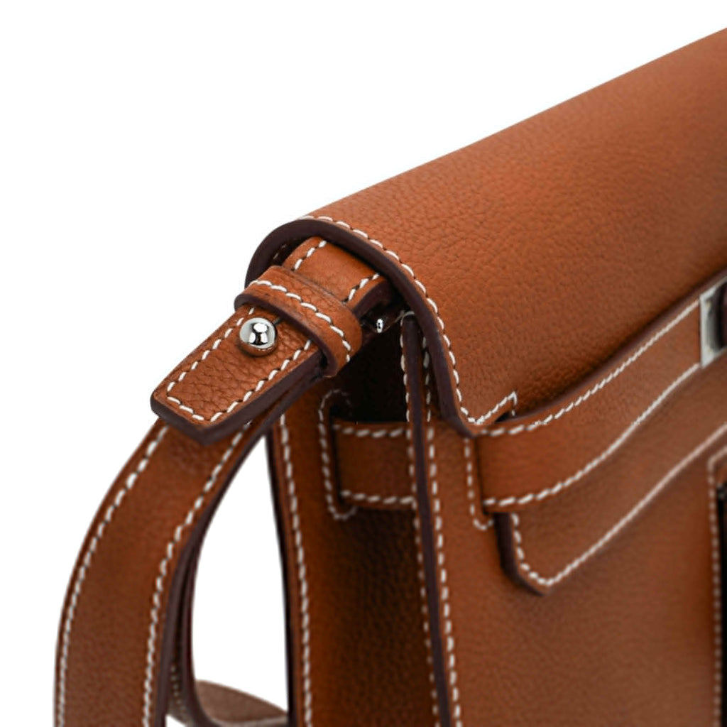 Kelly Depeches Touch Pouch 25 Bag Fauve Barenia Faubourg Leather and Gold Matte Alligator with Palladium Hardware