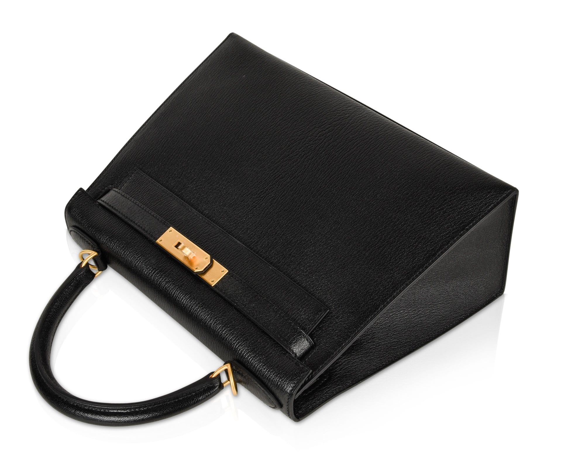 Kelly HSS 28 Bag Sellier Black Chevre Vermillion Interior Brushed Gold