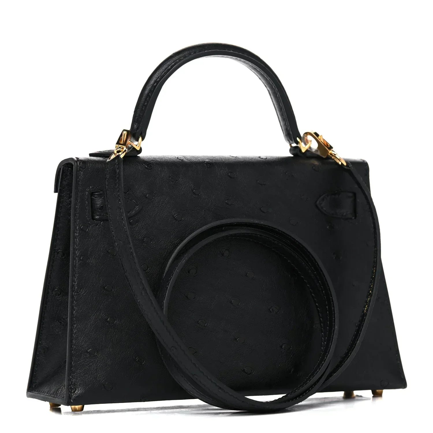 Kelly Sellier Mini 20 Black Ostrich Gold Hardware