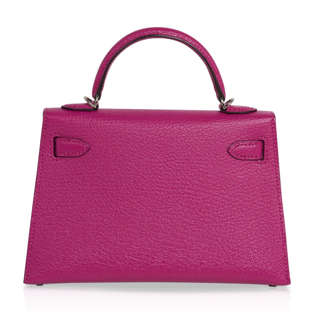Mini Kelly 20 Bag Sellier Rose Pourpre Chevre Leather with Palladium Hardware