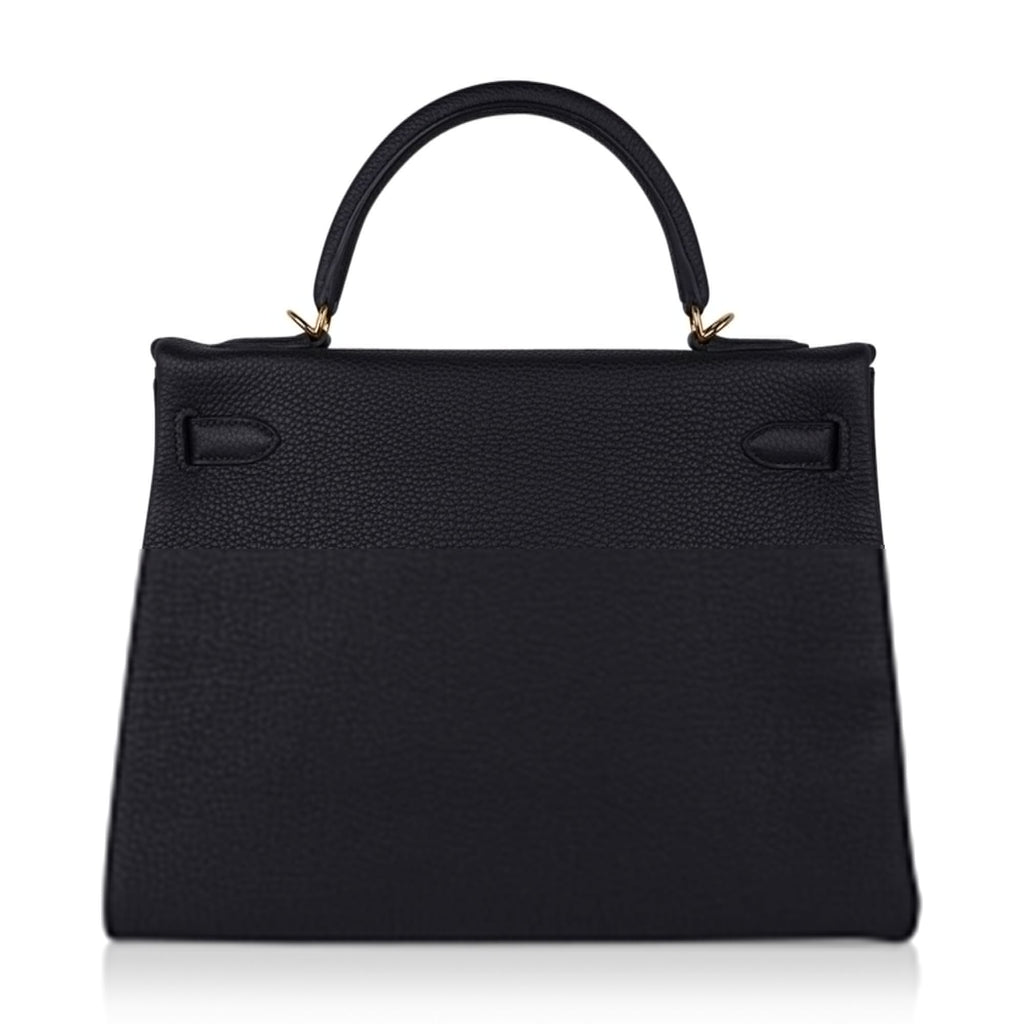 Kelly 32 Retourne Bag Black Gold Hardware Togo Leather