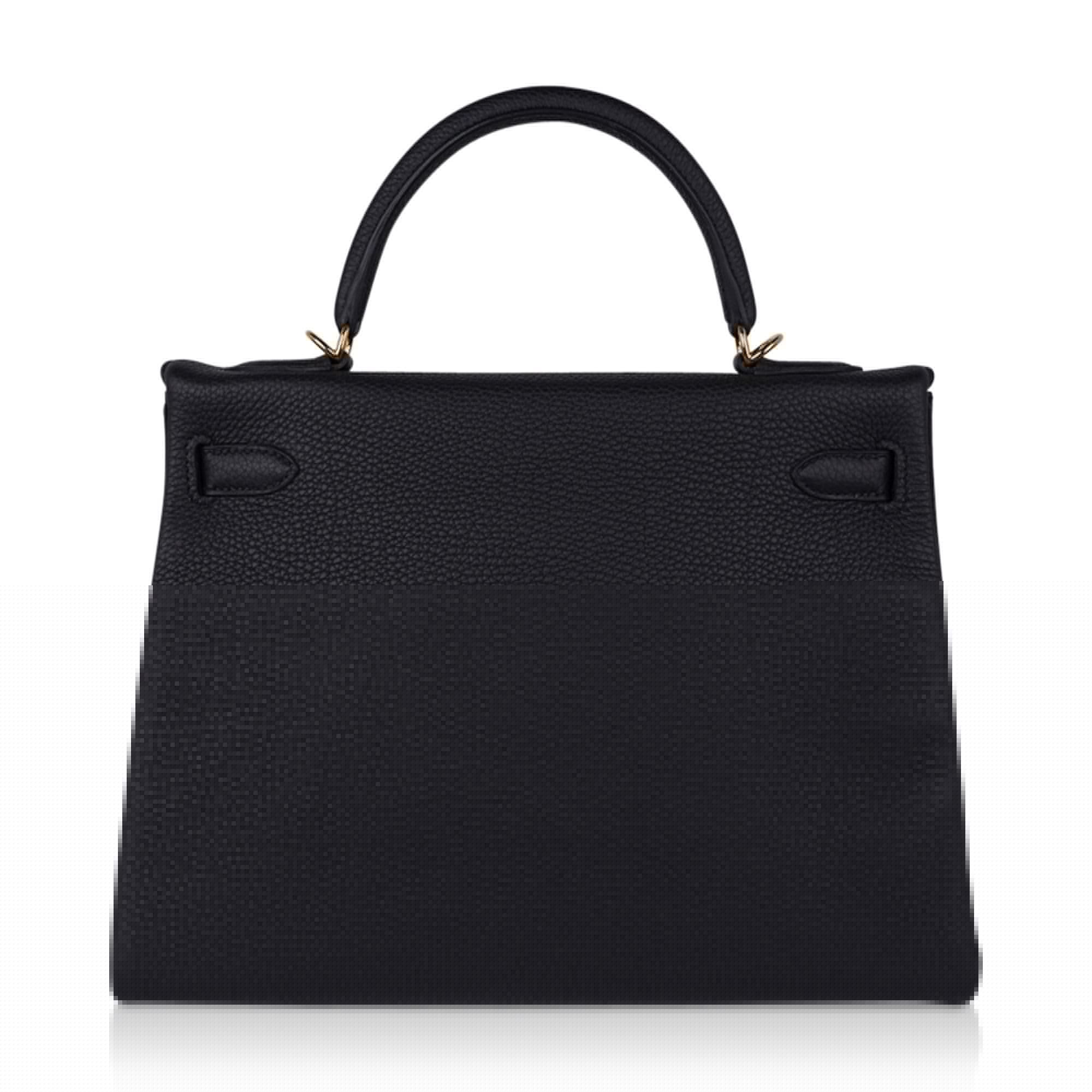 Kelly 32 Retourne Bag Black Gold Hardware Togo Leather