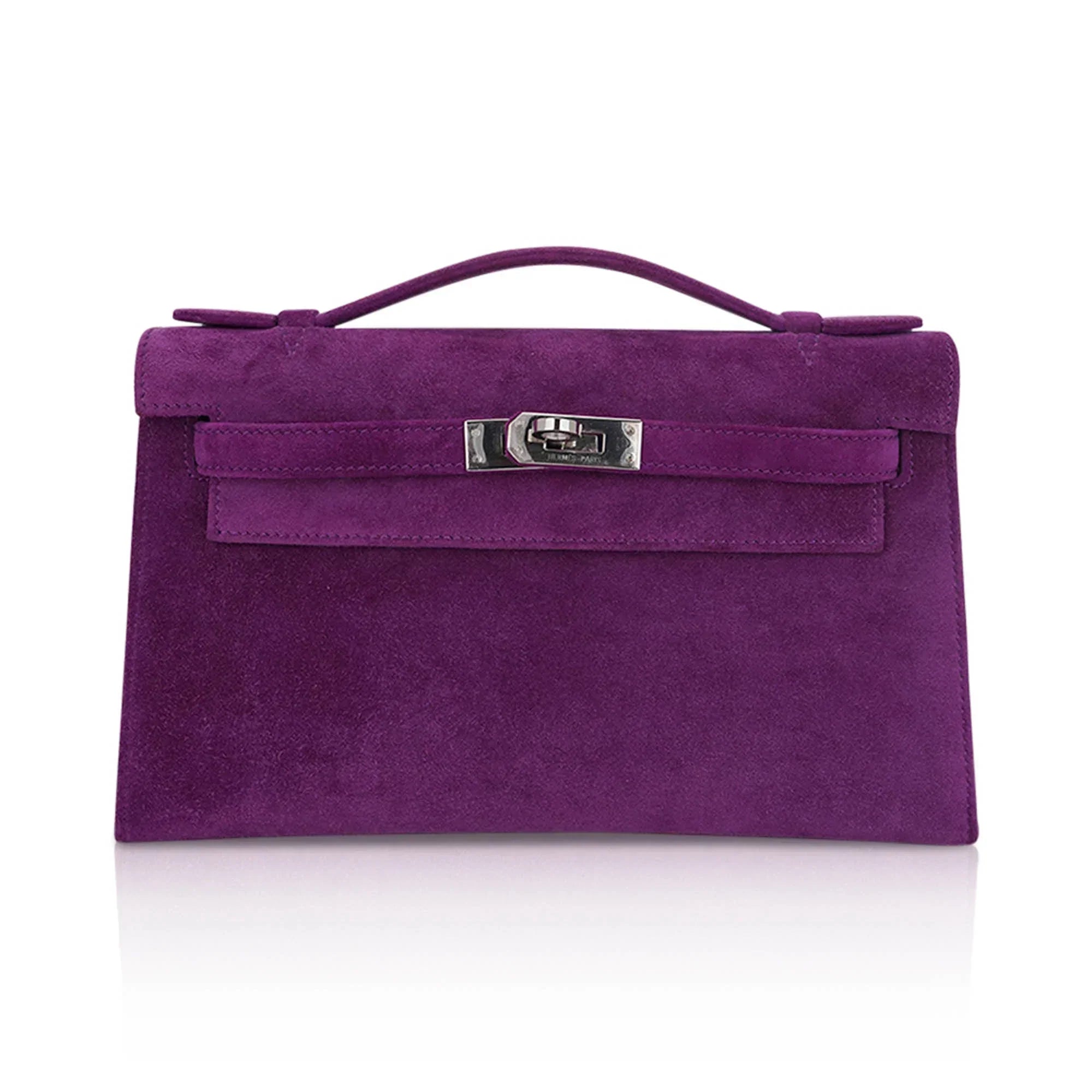 Limited Edition Kelly Pochette Violet Doblis Clutch Bag with Palladium Hardware
