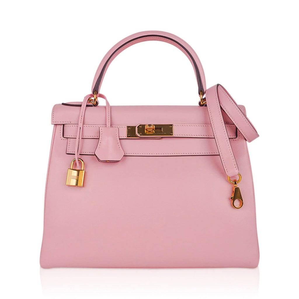 Kelly 28 Bag Rose Sakura Gold Hardware Swift Leather