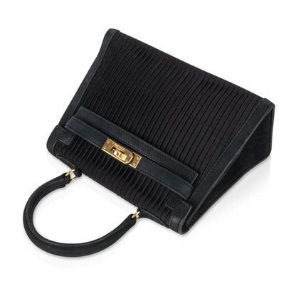 Kelly 20 Mini Vintage Bag Black Pleated Silk Suede Trim Gold Hardware