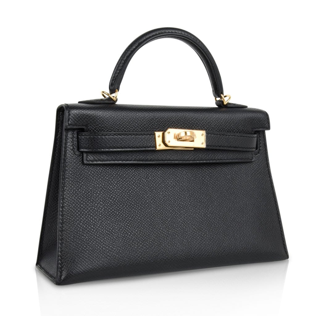 Mini Kelly 20 Sellier Bag Black Epsom Leather with Gold Hardware