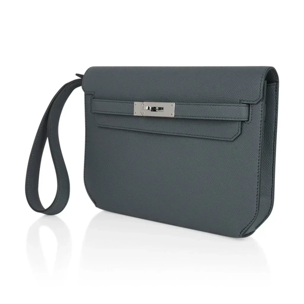 Kelly Depeches 25 Pouch Vert Amande Epsom Palladium Hardware New