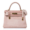 Kelly 28 Pink Dalmation Buffalo Skipper Leather Bag Gold Hardware