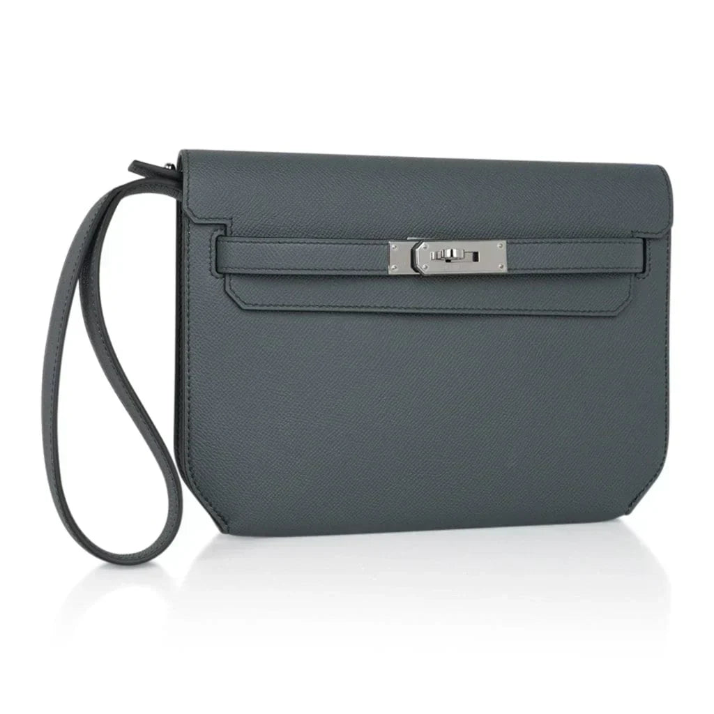 Kelly Depeches 25 Pouch Vert Amande Epsom Palladium Hardware New