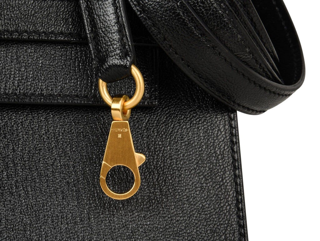 Kelly HSS 28 Bag Sellier Black Chevre Vermillion Interior Brushed Gold