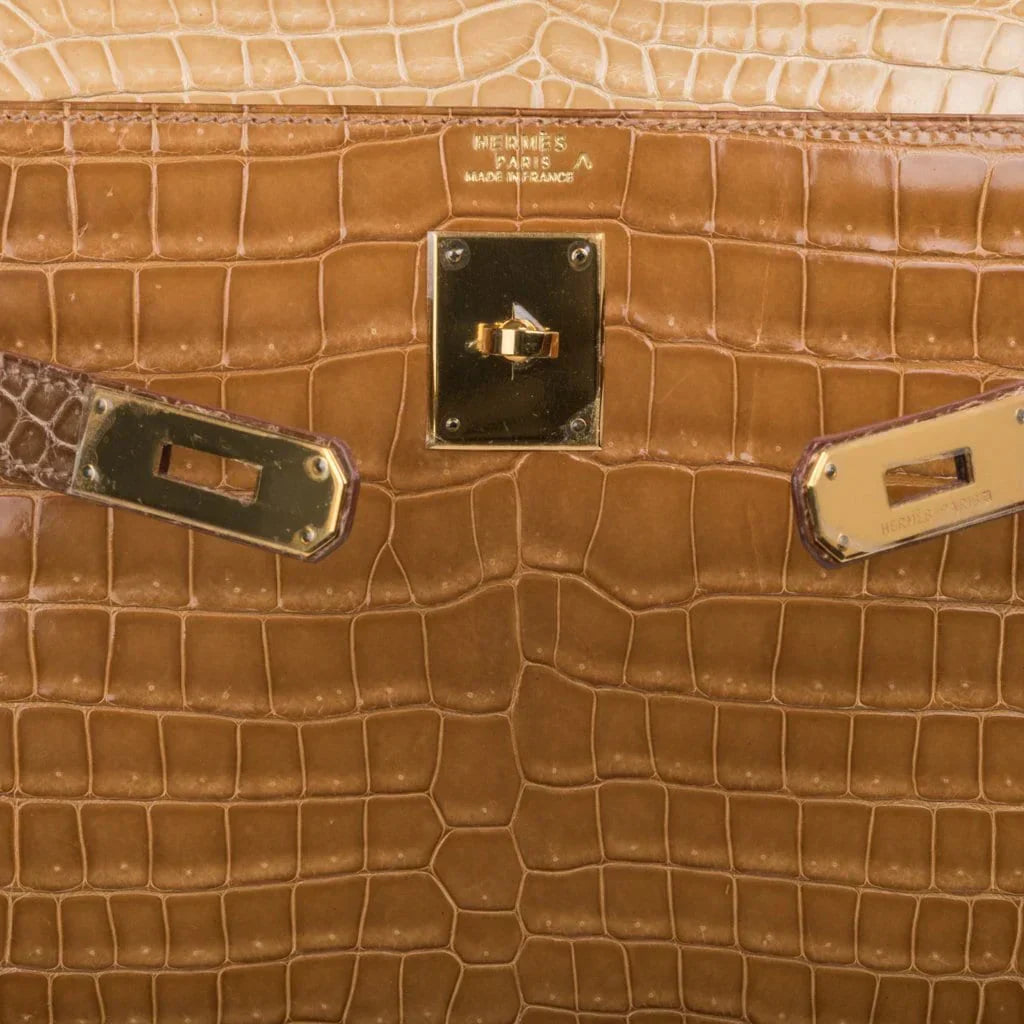 Limited Edition Tri-Color Kelly Sellier 32 Bag Poussiere Poudre Ficelle Porosus Crocodile