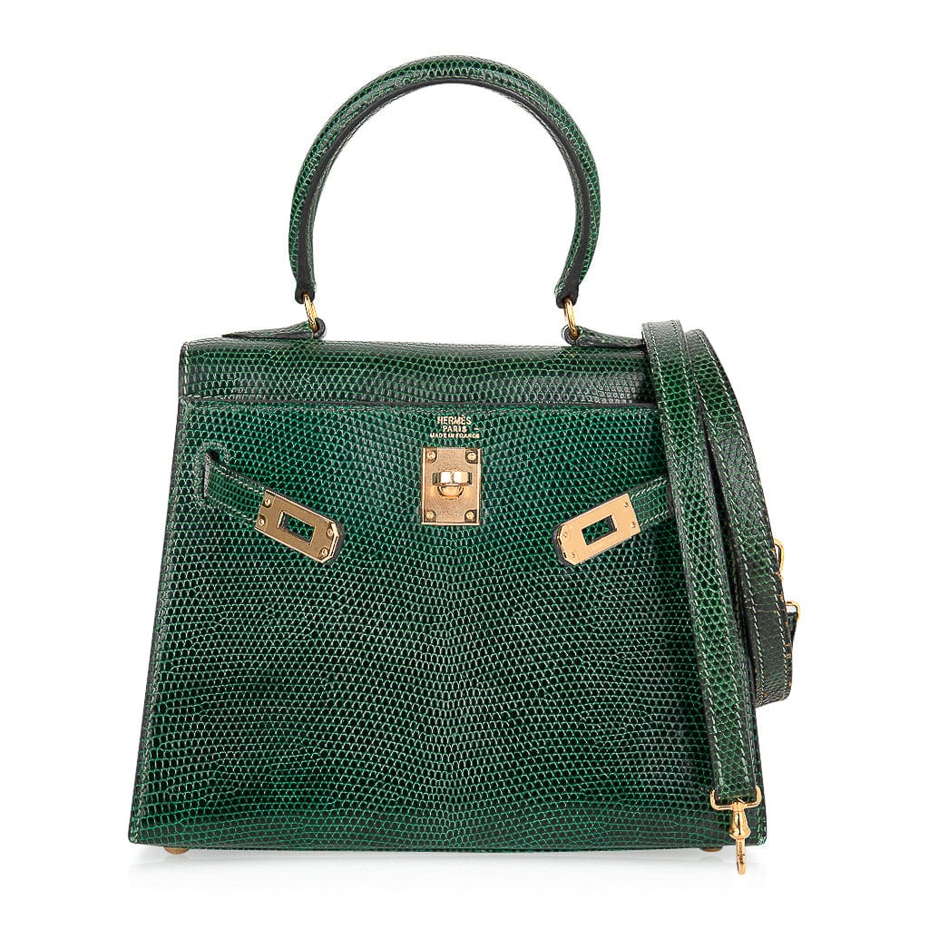 Vintage Kelly 20 Sellier Mini Vert Moyen Lizard Gold Hardware