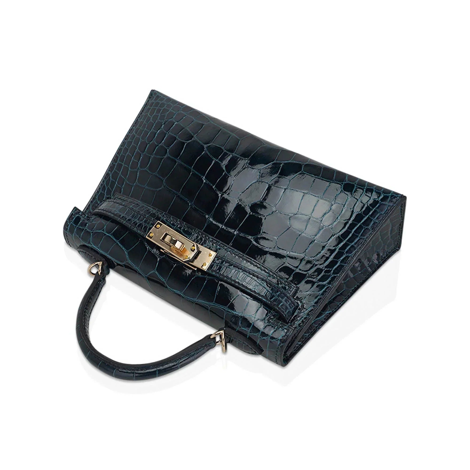 Limited Edition Verso Mini Kelly 20 Sellier Bag Vert Rousseau & Blue Paon Alligator with Permabrass Hardware
