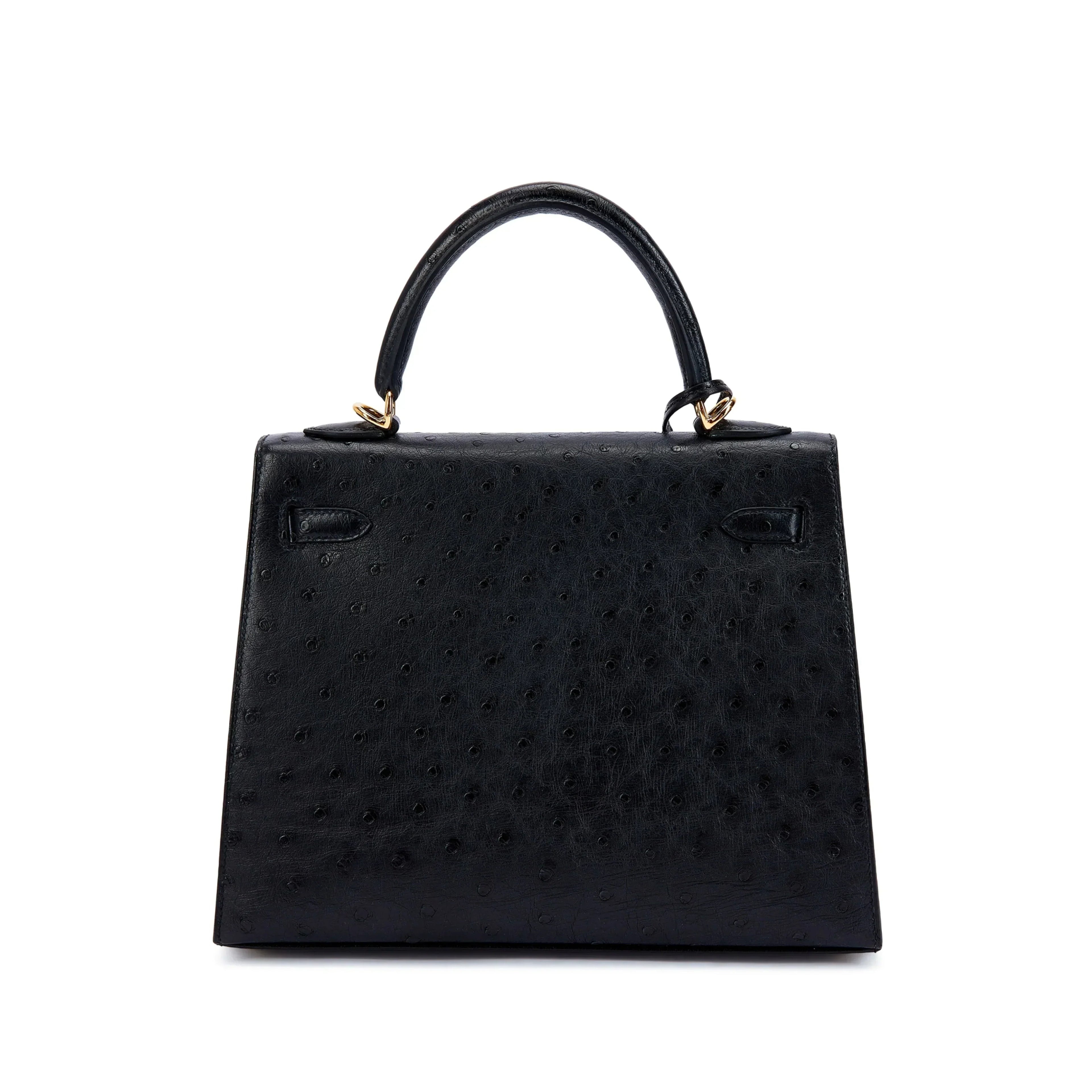 Kelly 25 Sellier Black Ostrich Gold Hardware