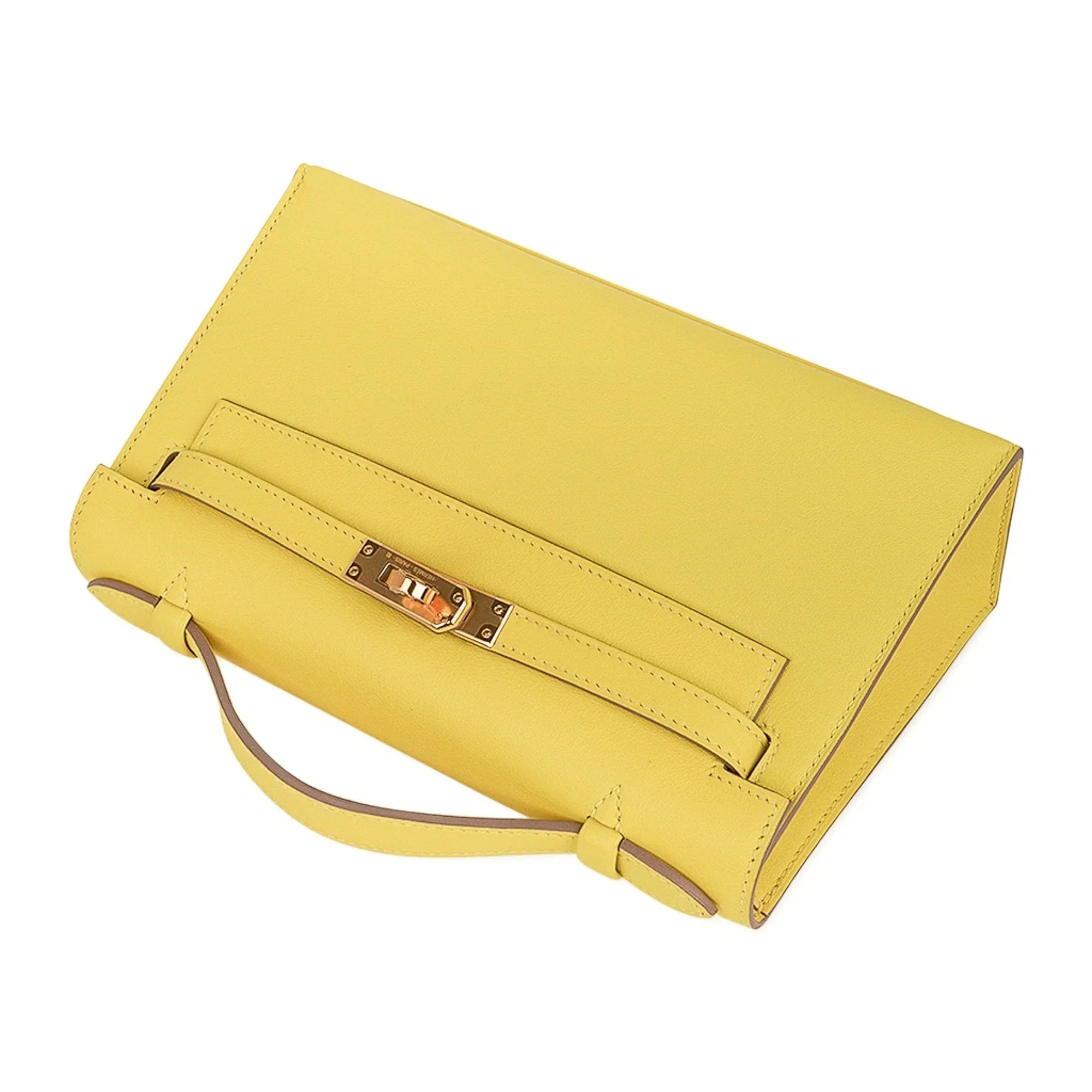 Kelly Pochette Bag Lime Clutch Gold Hardware Swift Leather