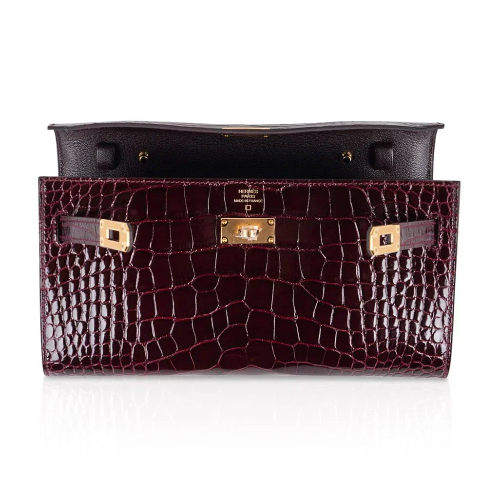Kelly Classique To Go Wallet Bordeaux Alligator Gold Hardware New w/Box