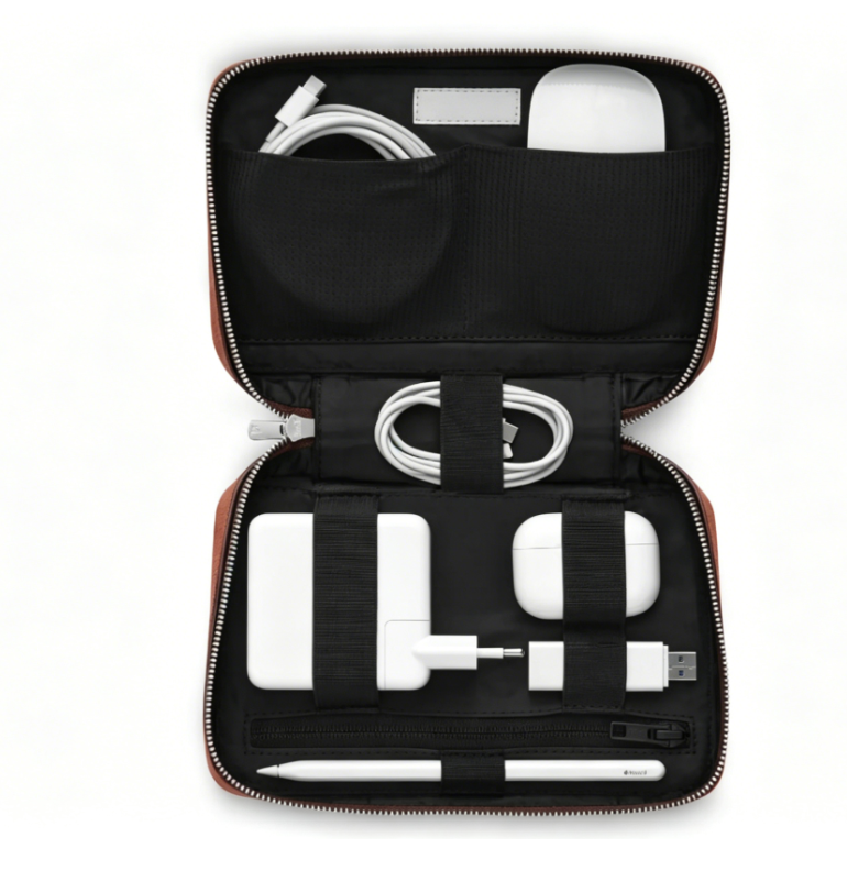 Premium Leather Tech Accessory Organizer Case