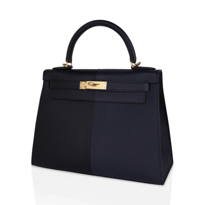 Kelly Casaque 28 Bag Black / Bleu Indigo Sellier Limited Edition