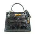 Kelly 28 Bag Exotic Vert Fonce Porosus Crocodile Gold