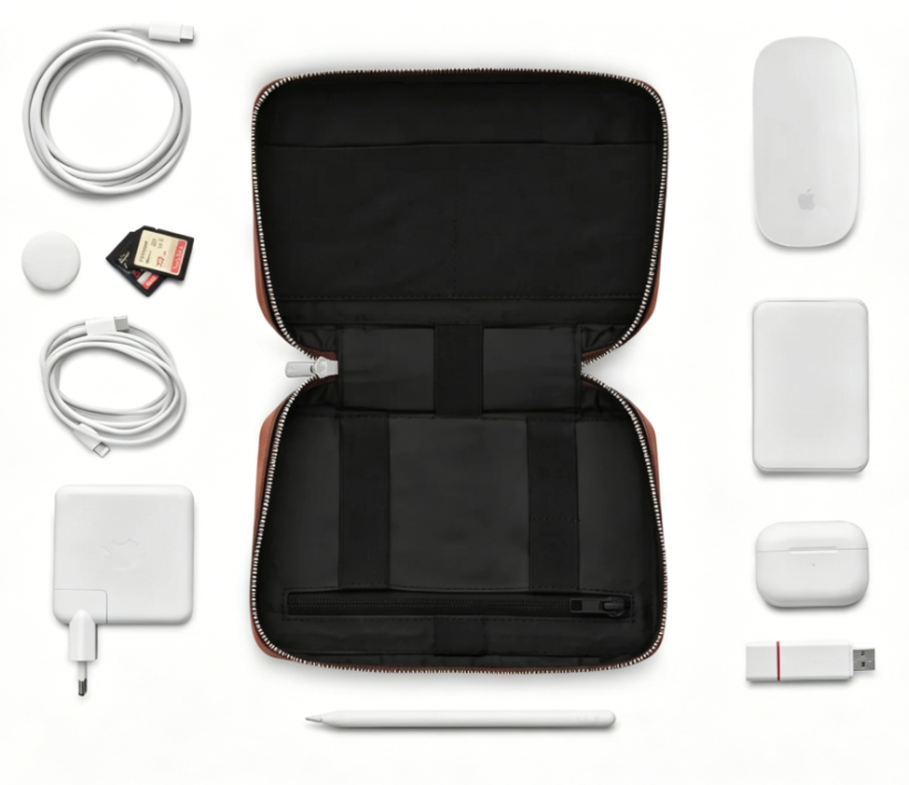 Premium Leather Tech Accessory Organizer Case