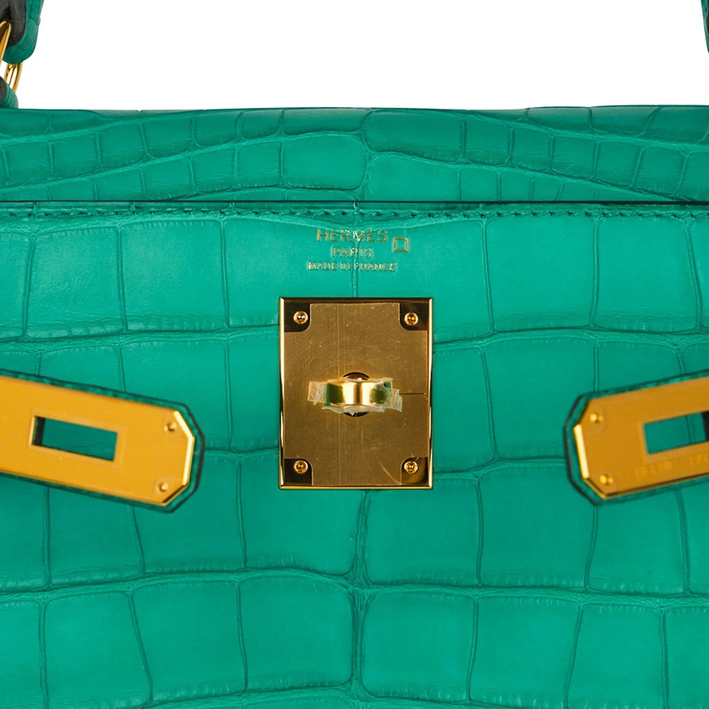 Kelly 28 Bag Vert Jade Matte Alligator Gold Hardware
